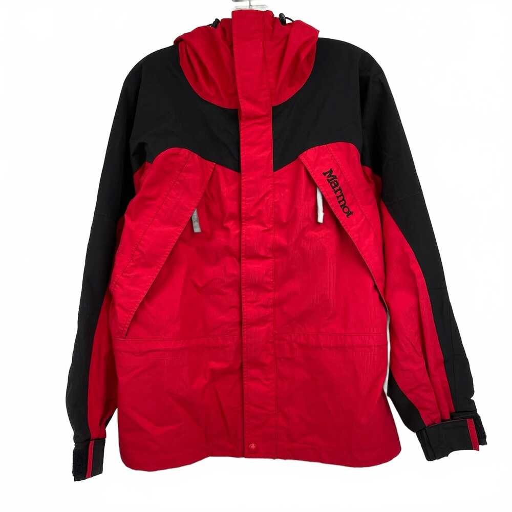 Marmot Red Black Rain Jacket | Hooded Nylon Shell XS Regular